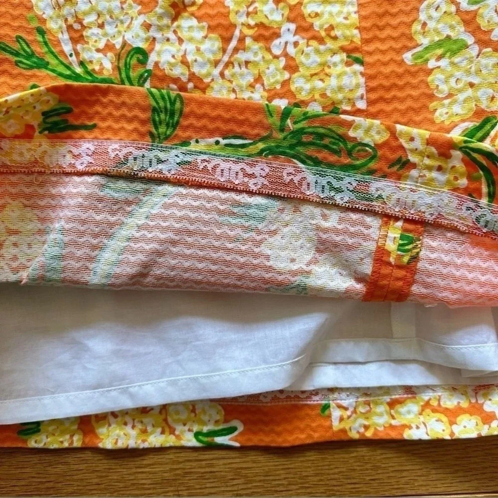 Lilly Pulitzer Orange Floral Strapless Dress Jacquard Lace by the Docks Size 0 - Picture 8 of 14